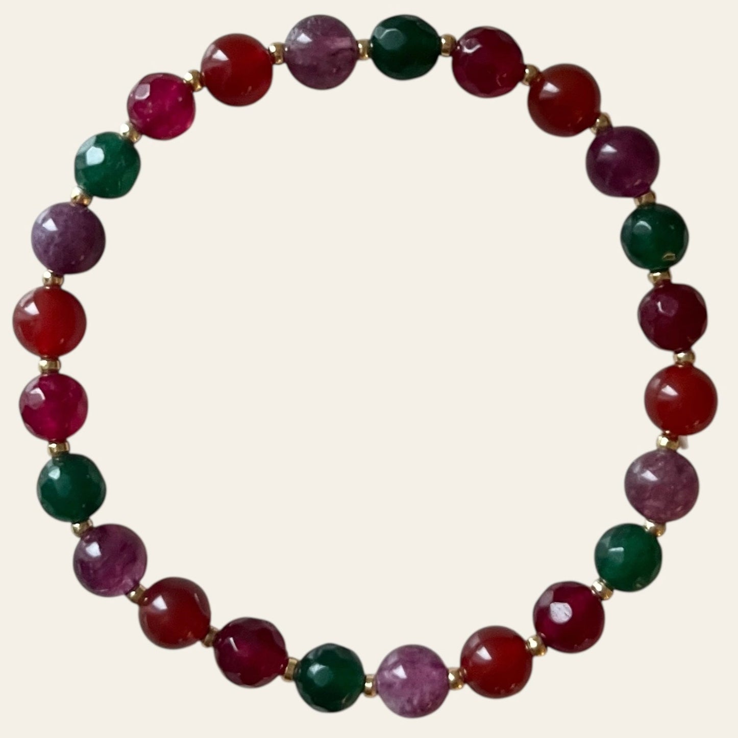 Christmas edition armbånd med Emerald jade, Ruby jade, rød agat og lepidolit.